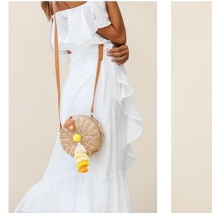Tulum Woven Circle Tassel Trim Bag Yellow
